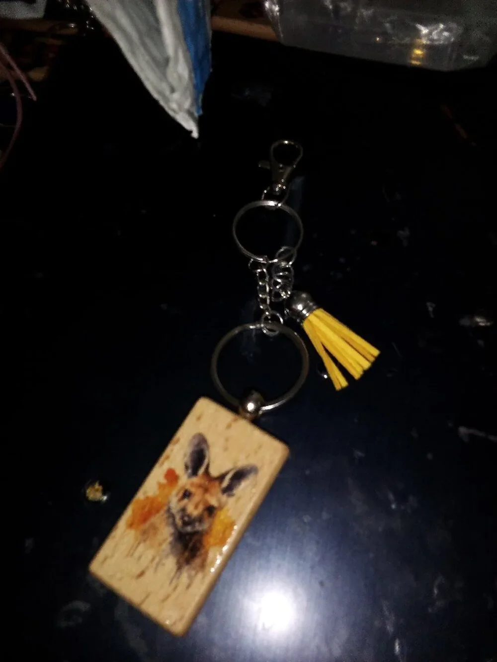 Wooden Kangaroo Bag Charm with Tassell